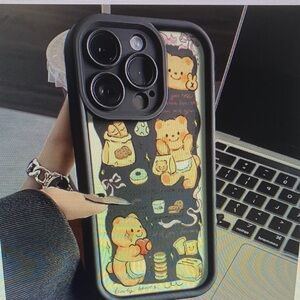 Cute Bear Design Phone Case - Black